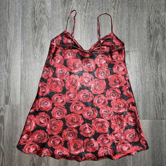Vintage 90s romantic red roses slip dress ✦ night gown with a bow at the front ✦ - Picture 7 of 12